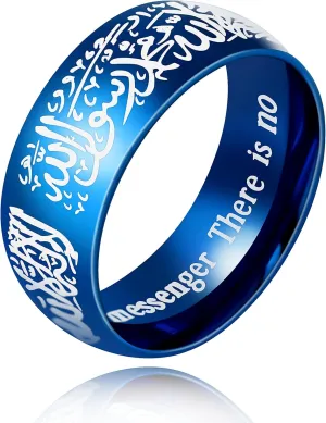 Muslim Mohammad Arabic Letter Shahada Rings Gold Color Stainless Steel 8mm Wide Band Religious Allah Rings for Men and Women Y543-2D