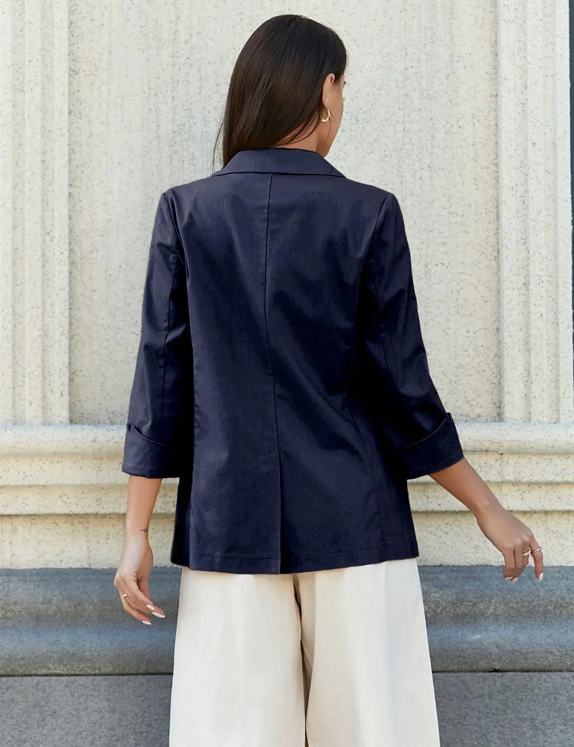 Mywinway Womens Casual 3/4 Sleeve Lightweight Summer Spring Cotton Linen Blazer Jackets