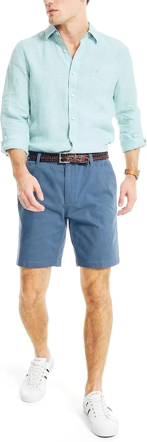 Nautica Men's Classic Fit Flat Front Stretch Solid Chino 8.5" Deck Shorts
