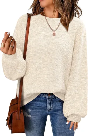 NIeyook Women's Oversized Sweaters 2025 Spring Trendy Long Sleeve Crew Neck Pullover Sweater Loose Heathered Knit Tops