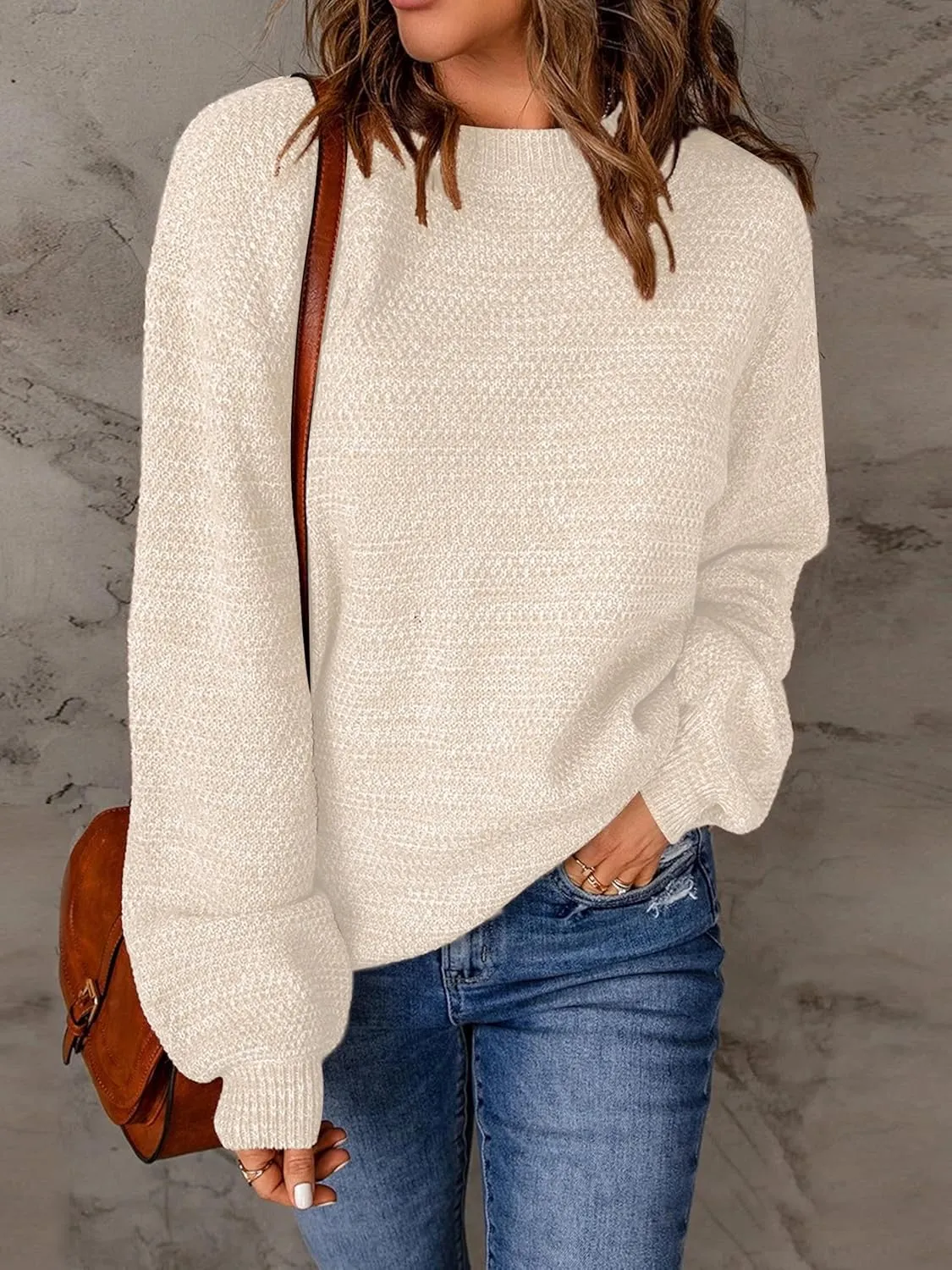 NIeyook Women's Oversized Sweaters 2025 Spring Trendy Long Sleeve Crew Neck Pullover Sweater Loose Heathered Knit Tops