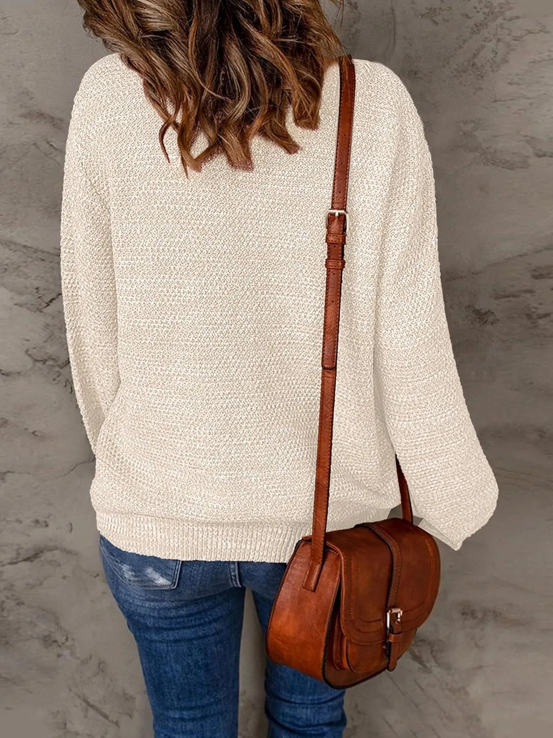 NIeyook Women's Oversized Sweaters 2025 Spring Trendy Long Sleeve Crew Neck Pullover Sweater Loose Heathered Knit Tops