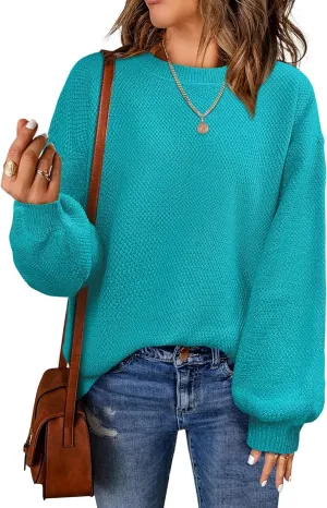 NIeyook Women's Oversized Sweaters 2025 Spring Trendy Long Sleeve Crew Neck Pullover Sweater Loose Heathered Knit Tops