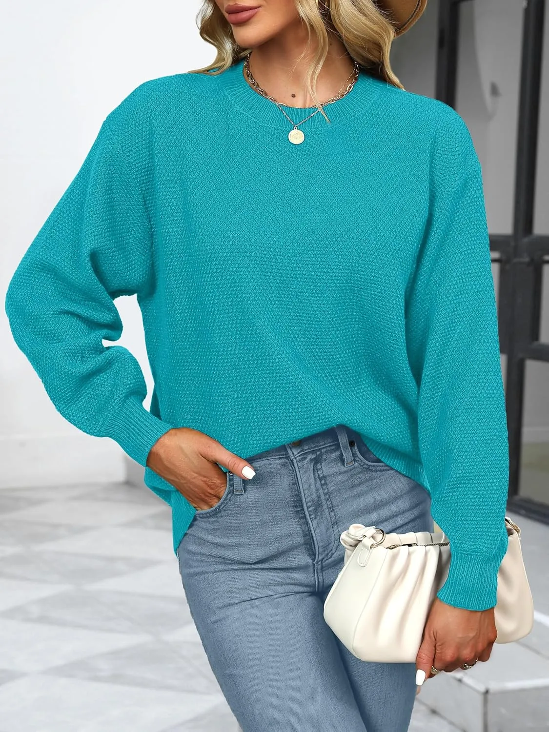 NIeyook Women's Oversized Sweaters 2025 Spring Trendy Long Sleeve Crew Neck Pullover Sweater Loose Heathered Knit Tops