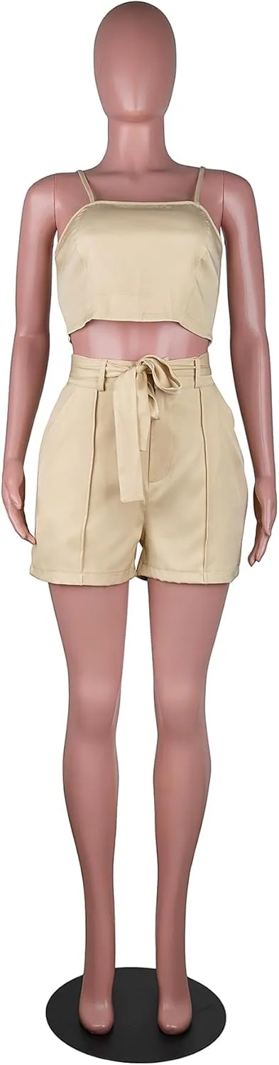 NRTHYE Women Sexy Bussiness Outfits 3 Piece Open Front Button Blazers   Crop Tops   Belted Shorts Set Jumpsuits