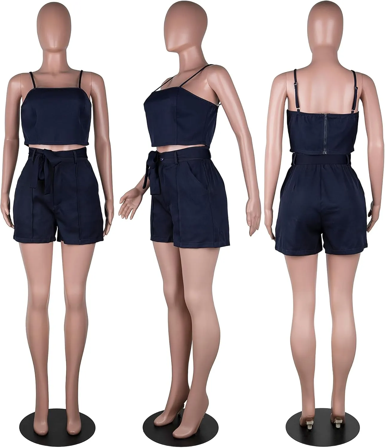 NRTHYE Women Sexy Bussiness Outfits 3 Piece Open Front Button Blazers   Crop Tops   Belted Shorts Set Jumpsuits