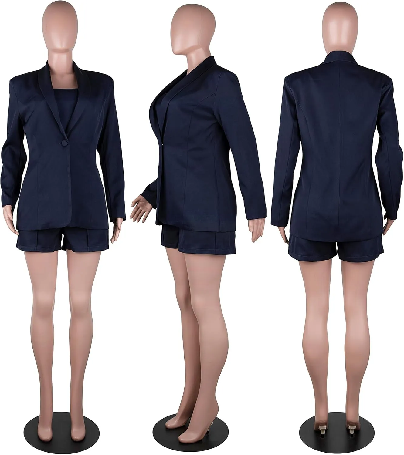 NRTHYE Women Sexy Bussiness Outfits 3 Piece Open Front Button Blazers   Crop Tops   Belted Shorts Set Jumpsuits