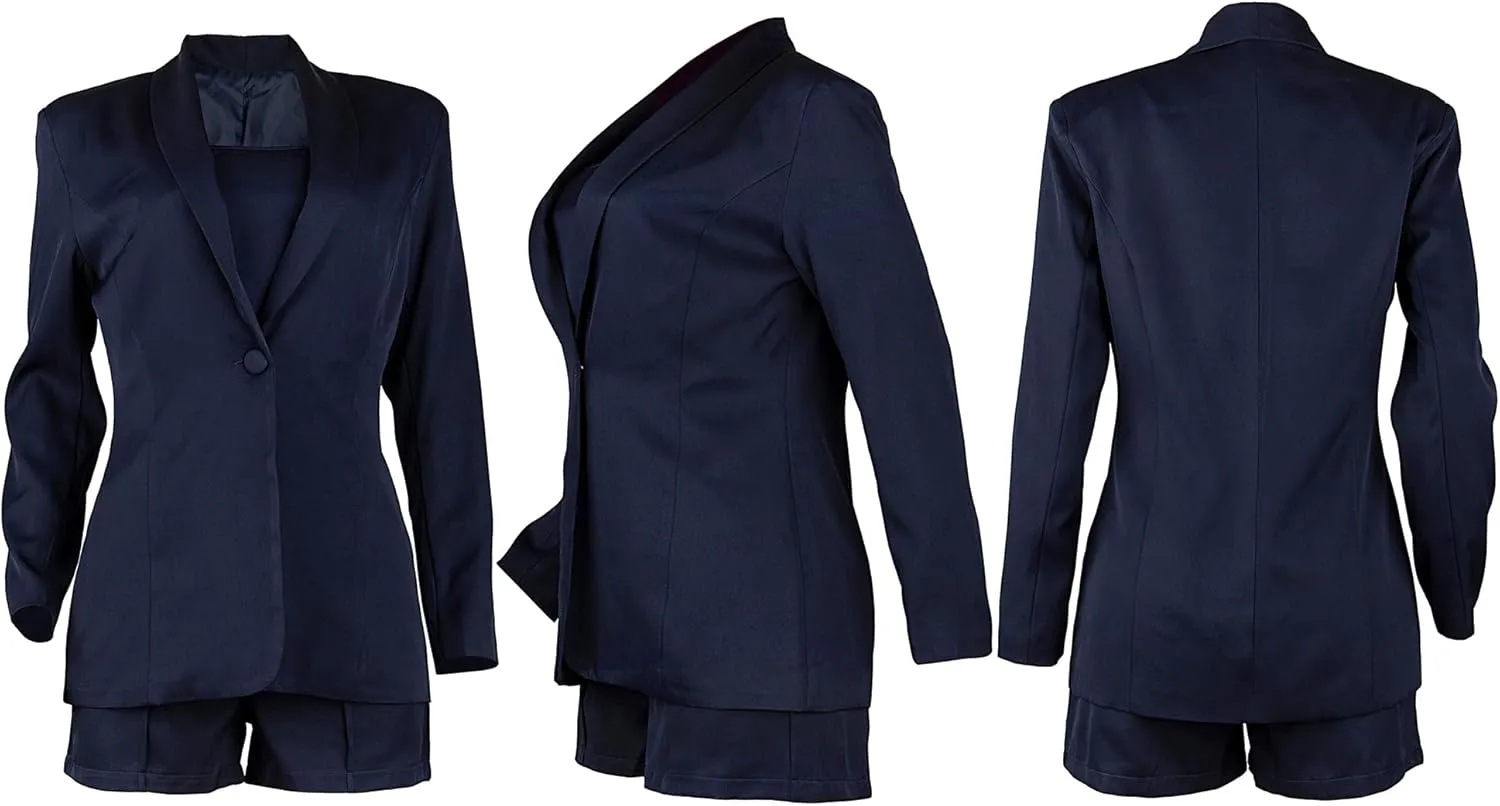 NRTHYE Women Sexy Bussiness Outfits 3 Piece Open Front Button Blazers   Crop Tops   Belted Shorts Set Jumpsuits
