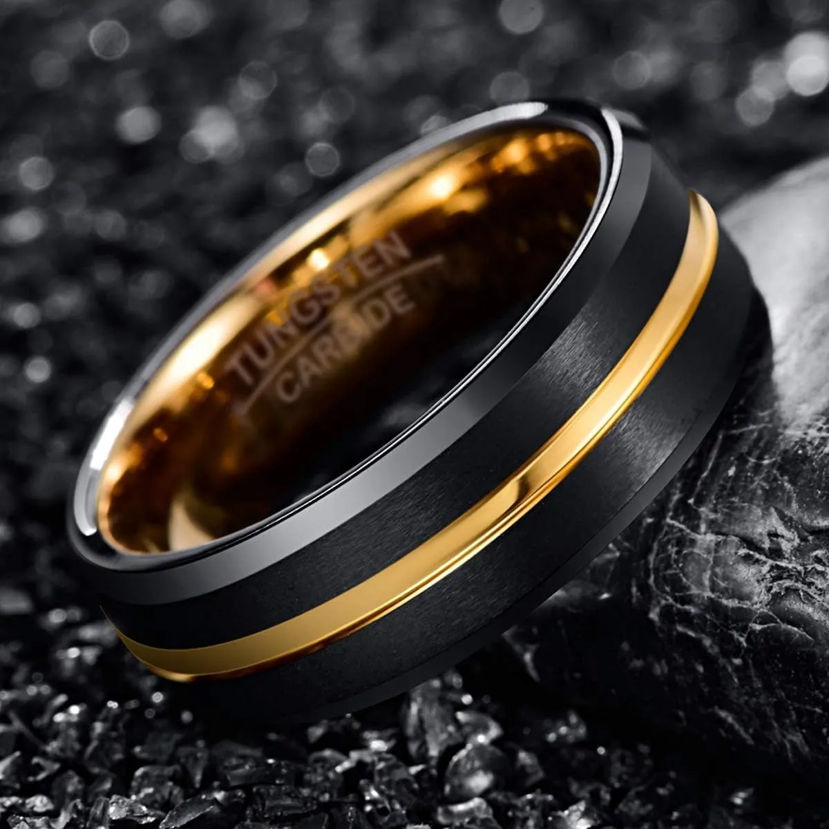 NUNCAD Tungsten Ring for Men Women 4/6/8/10mm Black/Blue/Gold/Rose Gold/Silver Groove Wedding Bands Beveled Edges Engraved I Love You Size 4 to 17