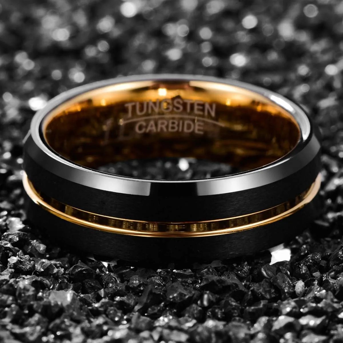 NUNCAD Tungsten Ring for Men Women 4/6/8/10mm Black/Blue/Gold/Rose Gold/Silver Groove Wedding Bands Beveled Edges Engraved I Love You Size 4 to 17