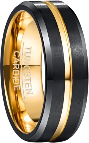 NUNCAD Tungsten Ring for Men Women 4/6/8/10mm Black/Blue/Gold/Rose Gold/Silver Groove Wedding Bands Beveled Edges Engraved I Love You Size 4 to 17