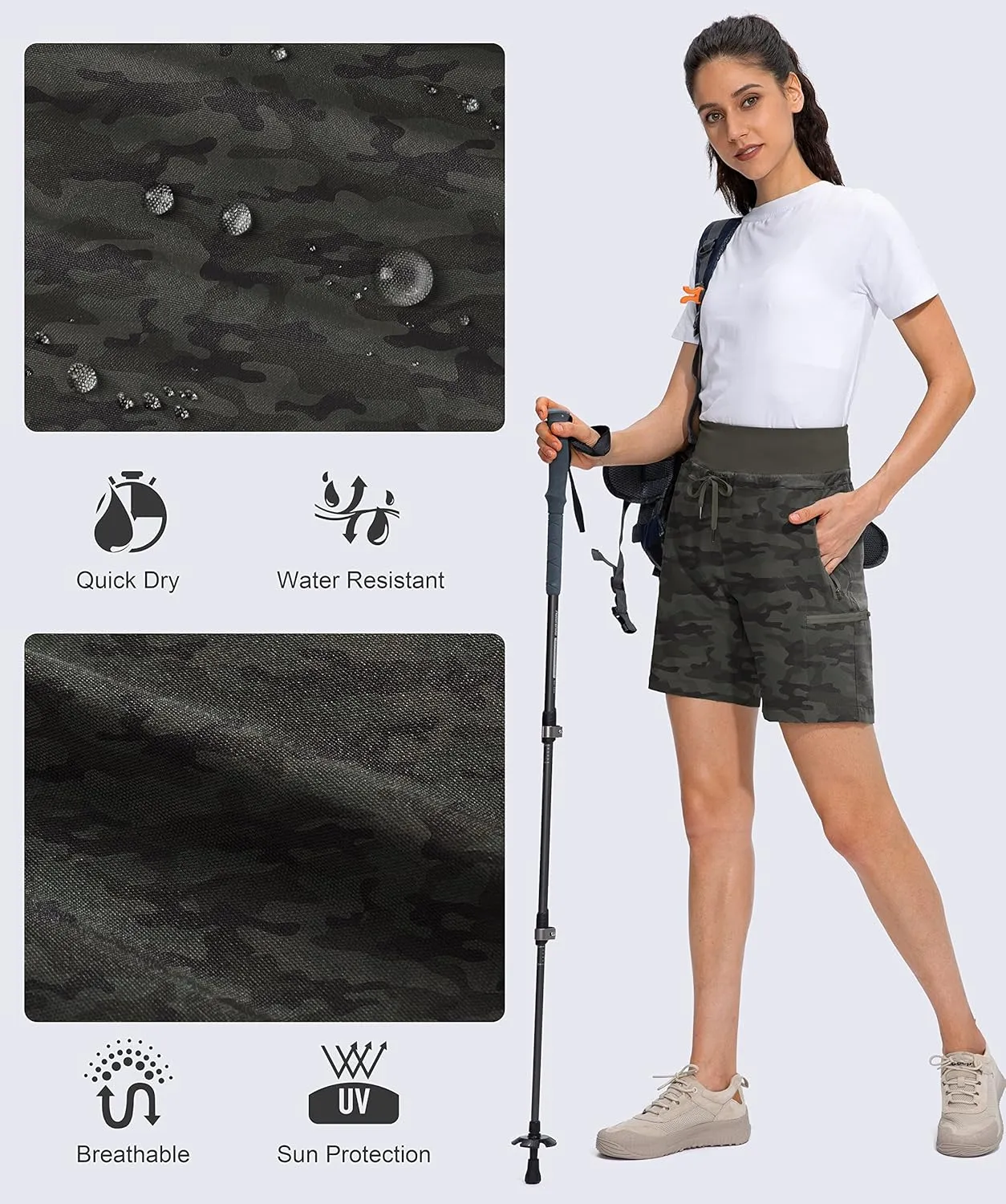 Obla Women's Hiking Cargo Shorts Zipper Pockets Soft High Waisted Quick Dry 7 Inch Long Shorts for Women Golf Athletic Summer