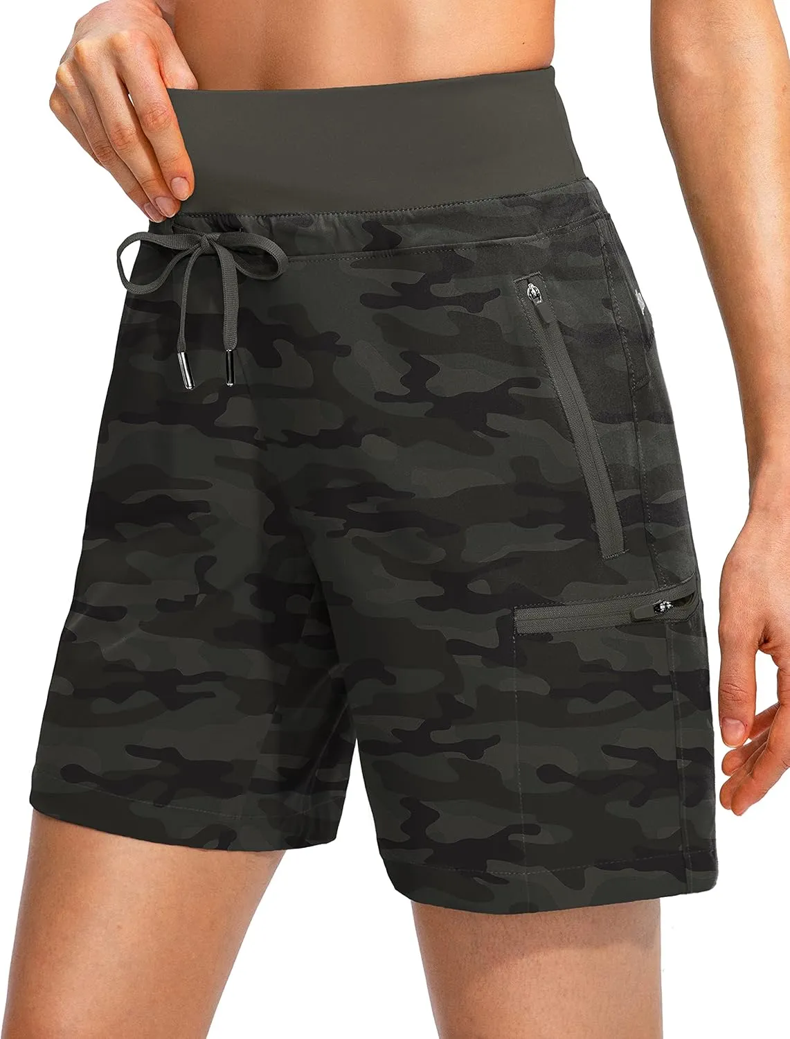 Obla Women's Hiking Cargo Shorts Zipper Pockets Soft High Waisted Quick Dry 7 Inch Long Shorts for Women Golf Athletic Summer