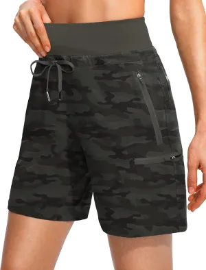 Obla Women's Hiking Cargo Shorts Zipper Pockets Soft High Waisted Quick Dry 7 Inch Long Shorts for Women Golf Athletic Summer