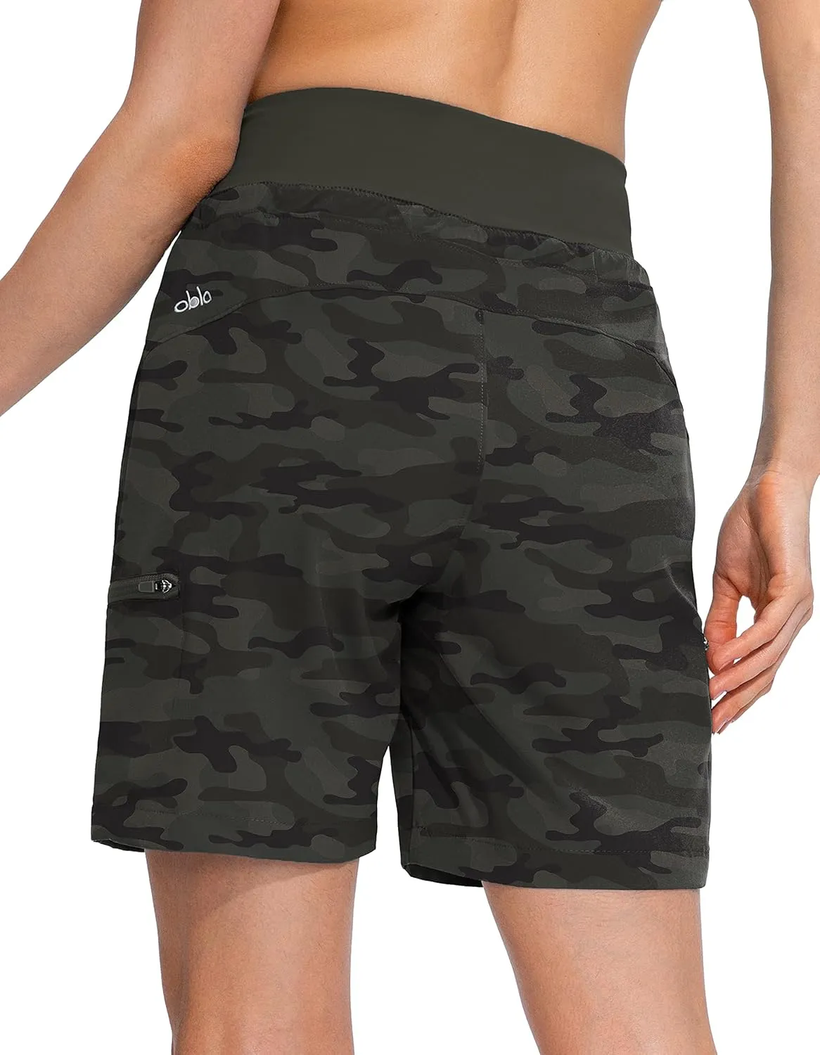 Obla Women's Hiking Cargo Shorts Zipper Pockets Soft High Waisted Quick Dry 7 Inch Long Shorts for Women Golf Athletic Summer