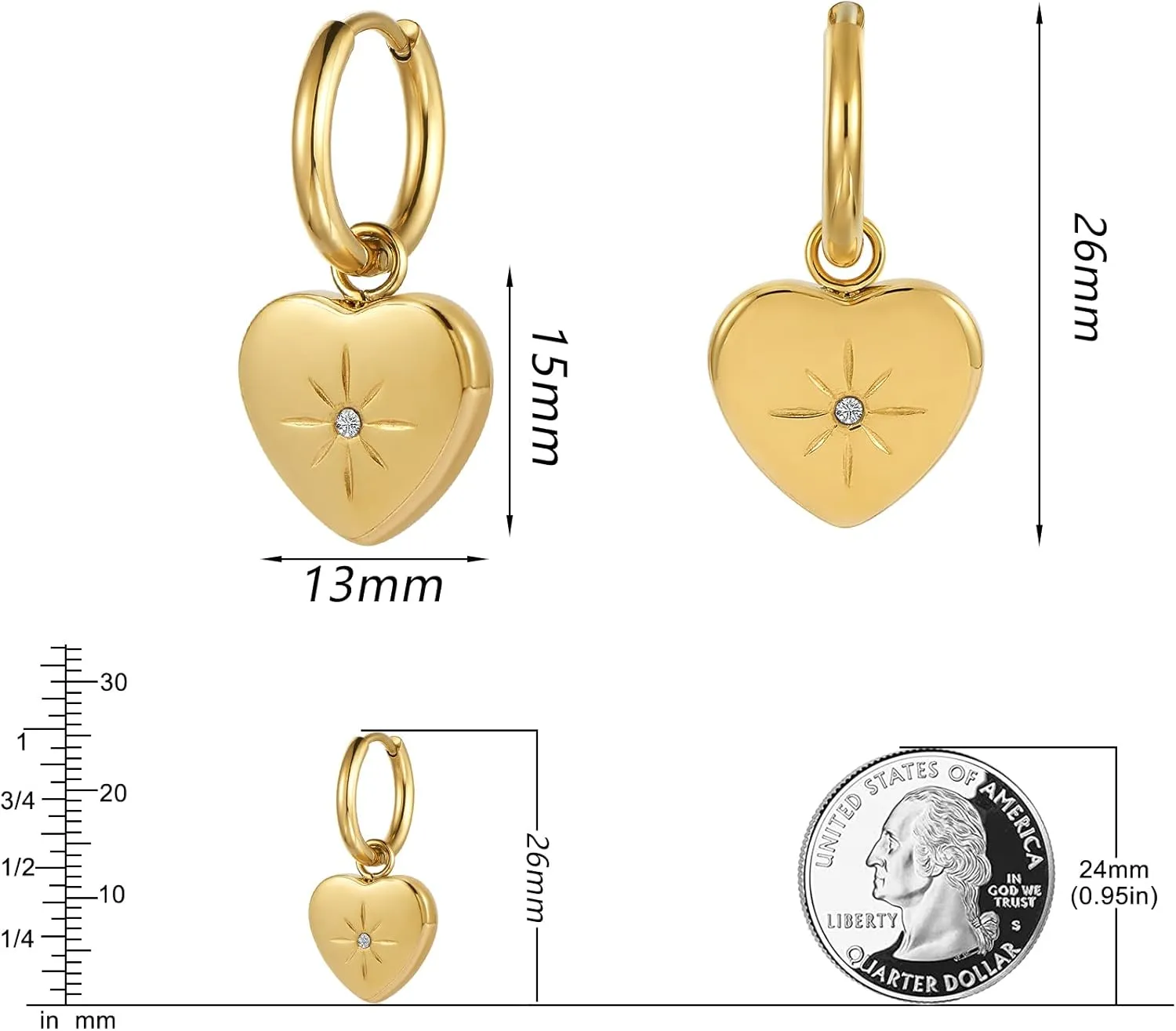 Ornaland Heart Pendant Necklac Earrings for Women 18K Gold Plated Star Shape Charms Necklace Earrings Personalized Zirconia Dainty Pendant Necklace Earring Jewelry Gift for Women (Gold)