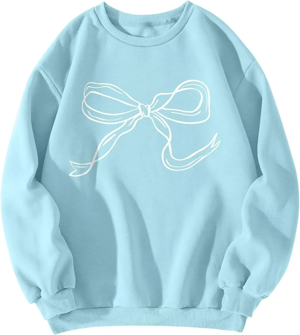 Oversized Crewneck Sweatshirt Women Cute Bow Graphic Sweatshirts Long Sleeve Fleece Pullover Bow Sweater Y2k Tops