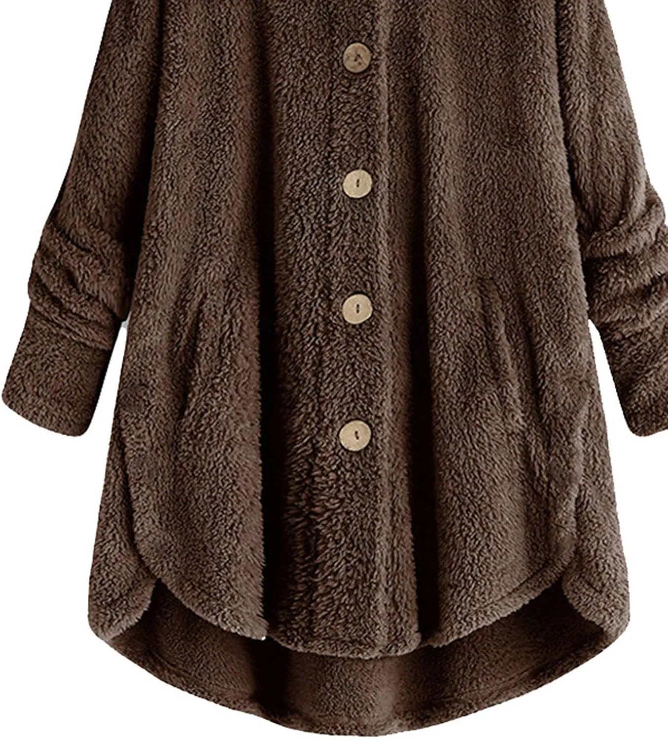 Oversized Sherpa Sweatshirt Fuzzy Fleece Soft Warm Pullover Sweater Button Hoodie Pocket Plush Coat