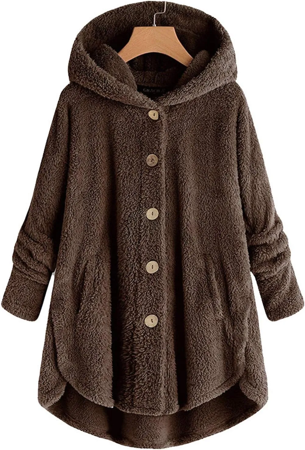 Oversized Sherpa Sweatshirt Fuzzy Fleece Soft Warm Pullover Sweater Button Hoodie Pocket Plush Coat