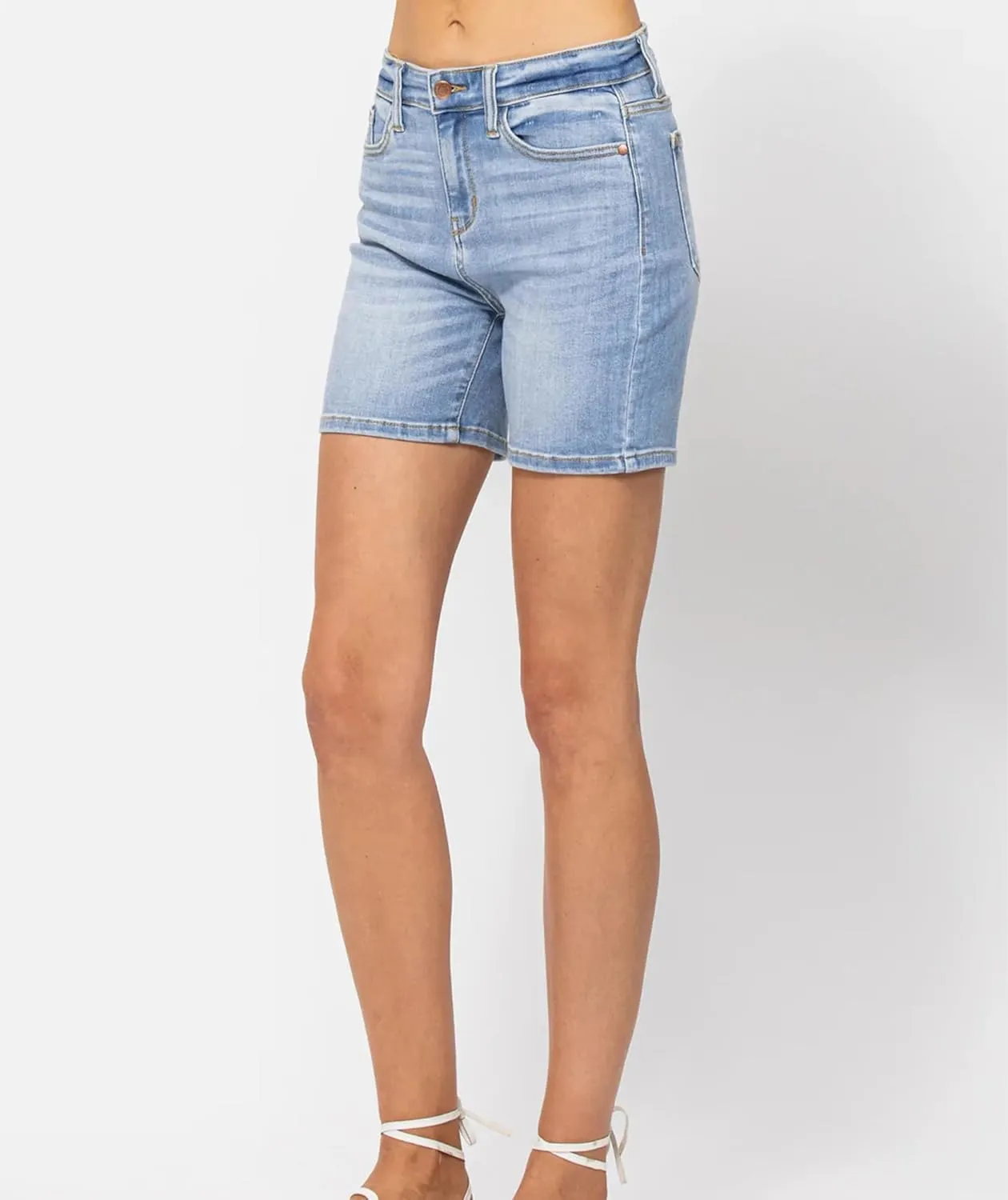 Pantete Women's Stretchy Jean Shorts High Waist 7" Inseam Summer Denim Jorts