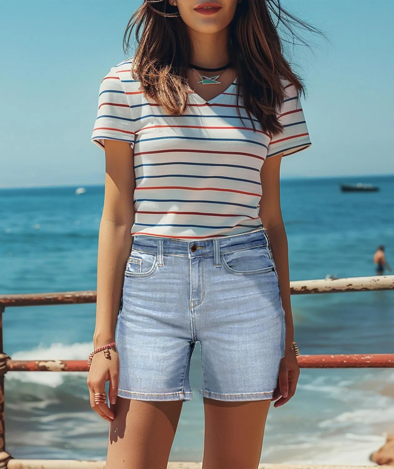 Pantete Women's Stretchy Jean Shorts High Waist 7" Inseam Summer Denim Jorts