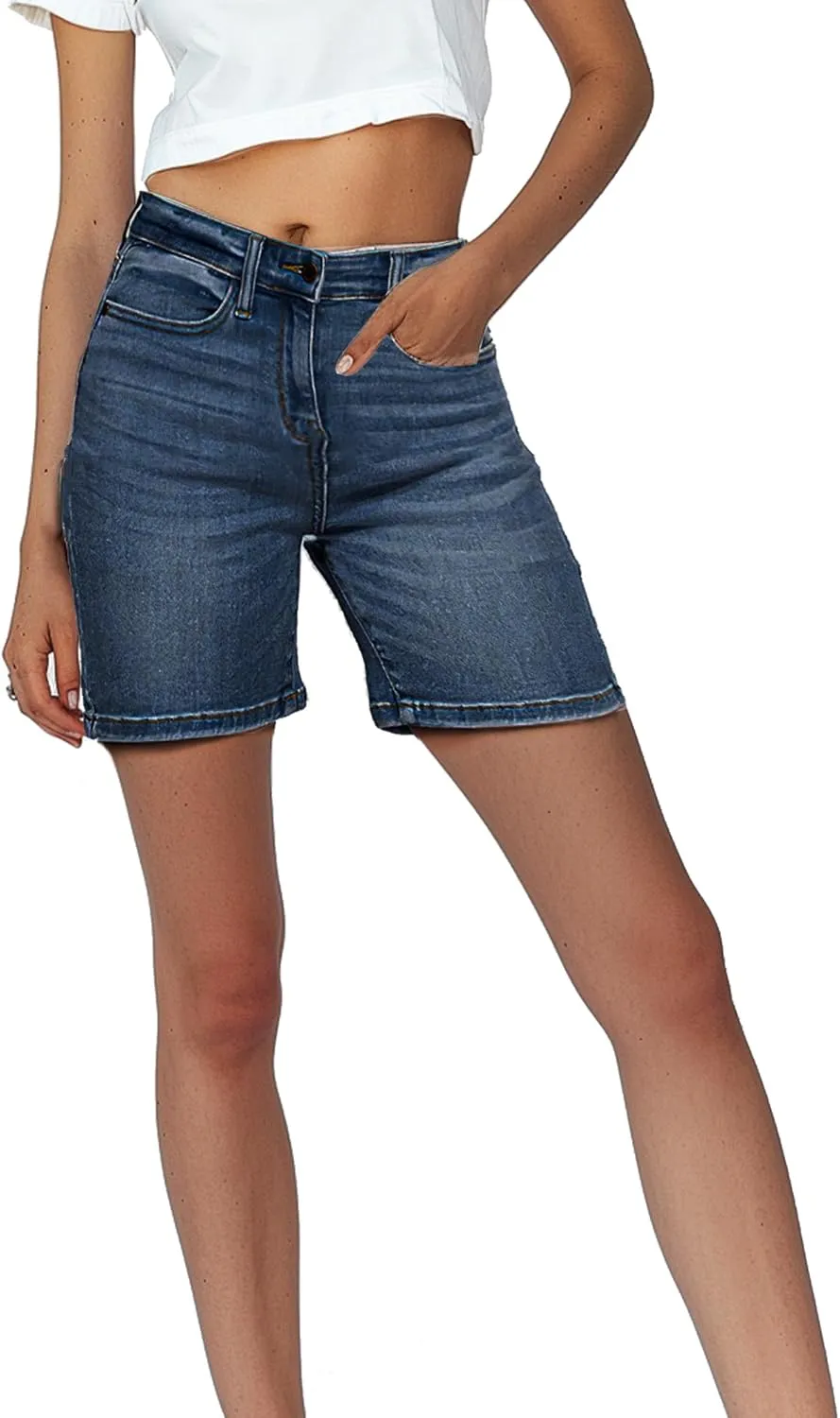 Pantete Women's Stretchy Jean Shorts High Waist 7" Inseam Summer Denim Jorts