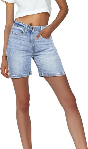Pantete Women's Stretchy Jean Shorts High Waist 7" Inseam Summer Denim Jorts
