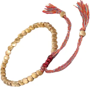 PartyKindom Trendy Vintage Woven Copper Bead Tassel Bracelet Unisex Alloy Bracelet and Comfortable