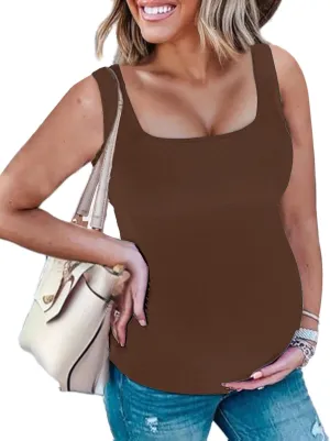 Peauty Maternity Sleeveless Top with Scoop Front and Back Neckline Tank-Tops, Before During After Pregnancy-Clothes