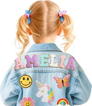 Personalized Girls Jean Jacket with Names, 1-14 Year Old Girl Boy Birthday Gift, Custom Girls Jean Jackets Clothes