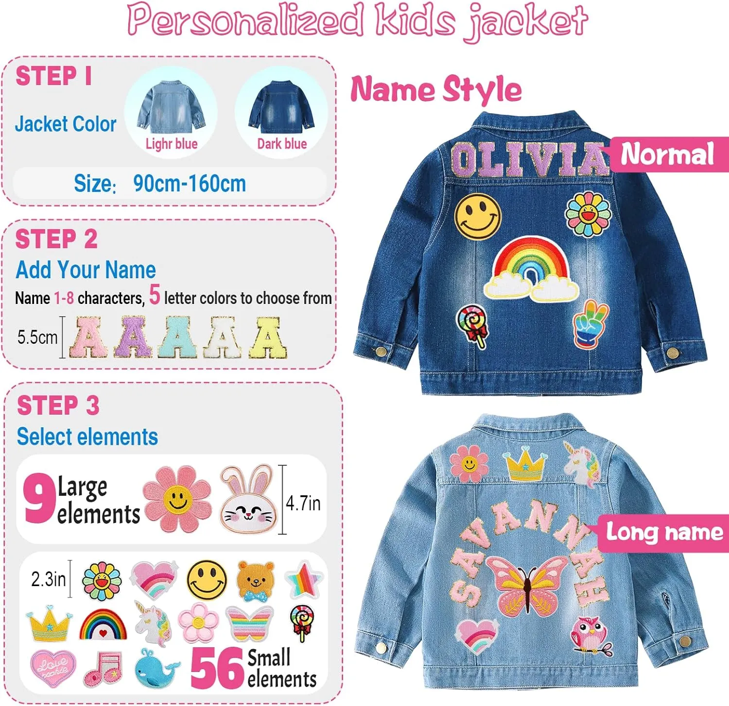 Personalized Girls Jean Jacket with Names, 1-14 Year Old Girl Boy Birthday Gift, Custom Girls Jean Jackets Clothes