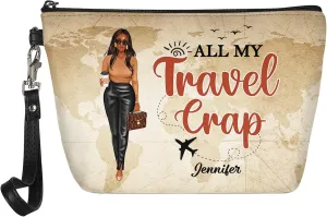 Personalized Name All My Travel Crap Makeup Bag Custom Woman Cosmetic Bags Makeup Travel Case Makeup Boxy Bag Dopp Kit for Women Traveling Makeup Pouch Organizer Toiletry Bags 1