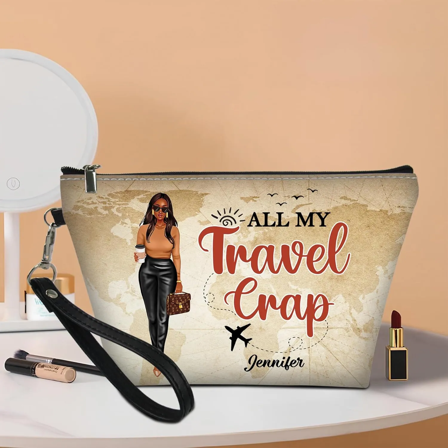 Personalized Name All My Travel Crap Makeup Bag Custom Woman Cosmetic Bags Makeup Travel Case Makeup Boxy Bag Dopp Kit for Women Traveling Makeup Pouch Organizer Toiletry Bags 1