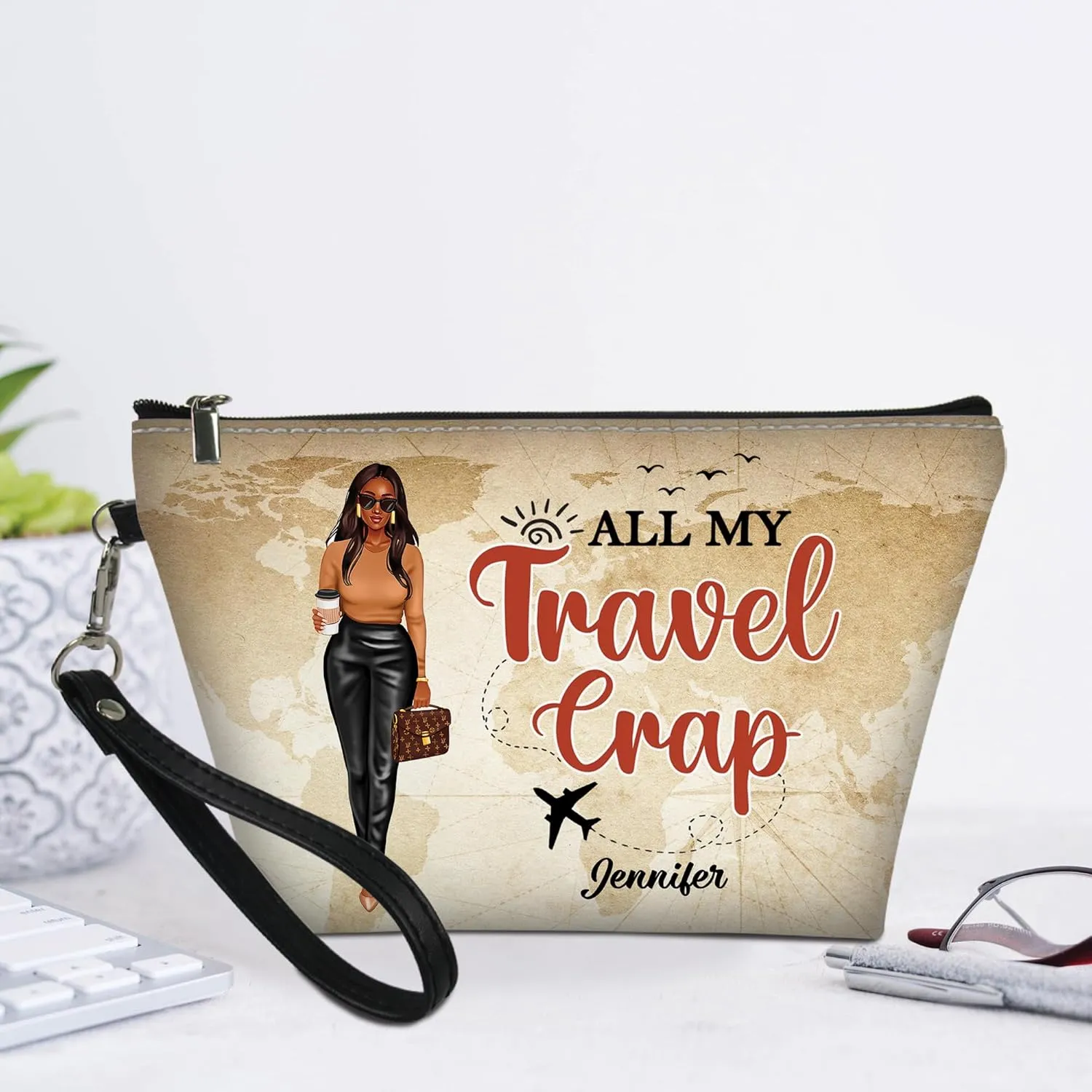 Personalized Name All My Travel Crap Makeup Bag Custom Woman Cosmetic Bags Makeup Travel Case Makeup Boxy Bag Dopp Kit for Women Traveling Makeup Pouch Organizer Toiletry Bags 1