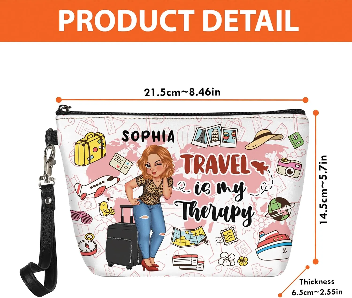 Personalized Name Girl Who Loves Traveling Makeup Bag Custom Woman Cosmetic Bags Makeup Travel Case Makeup Boxy Bag Dopp Kit for Women Traveling Makeup Pouch Organizer Toiletry Bags 10