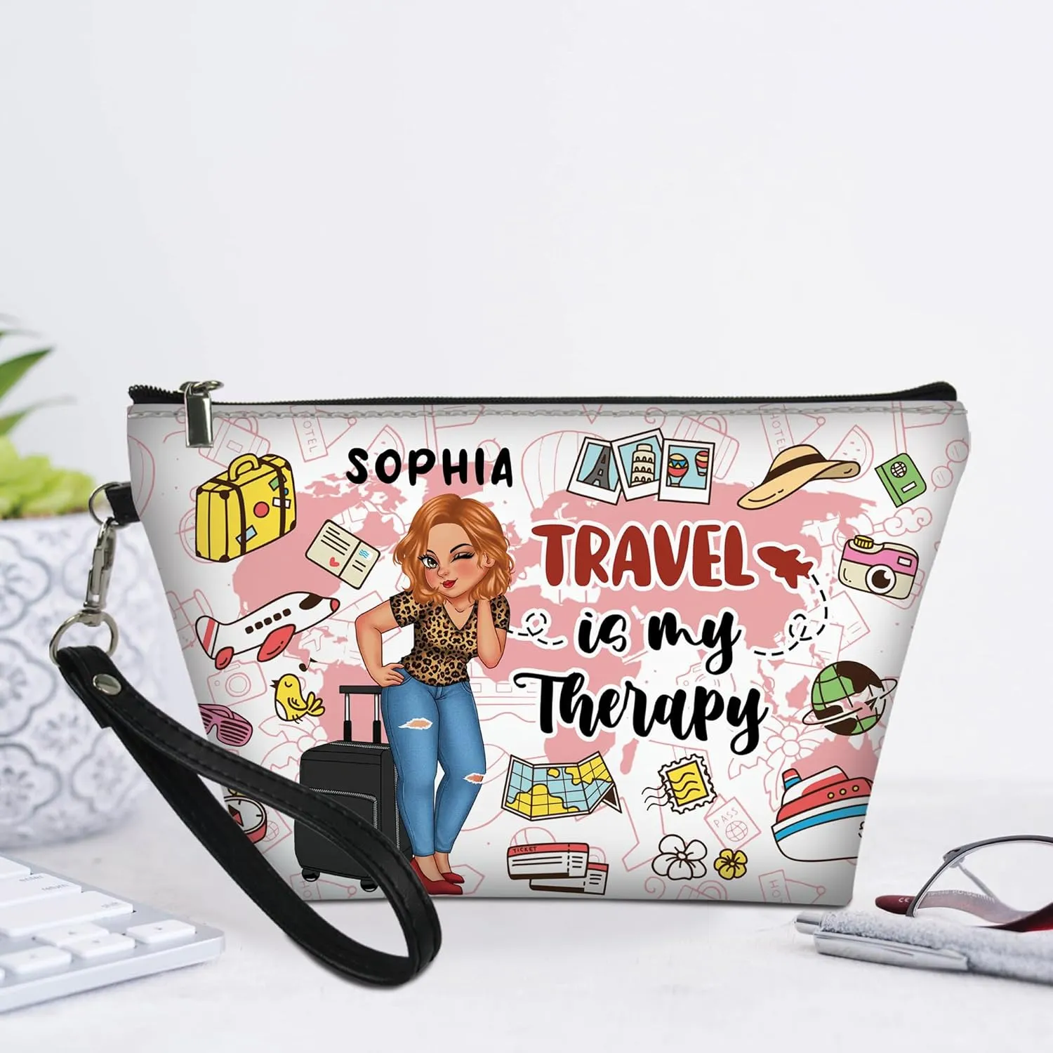 Personalized Name Girl Who Loves Traveling Makeup Bag Custom Woman Cosmetic Bags Makeup Travel Case Makeup Boxy Bag Dopp Kit for Women Traveling Makeup Pouch Organizer Toiletry Bags 10