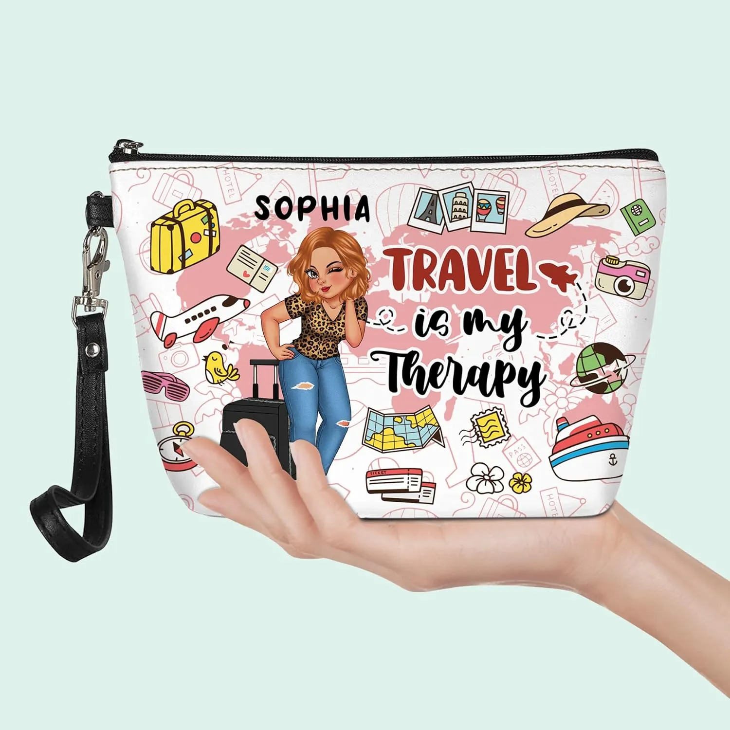 Personalized Name Girl Who Loves Traveling Makeup Bag Custom Woman Cosmetic Bags Makeup Travel Case Makeup Boxy Bag Dopp Kit for Women Traveling Makeup Pouch Organizer Toiletry Bags 10