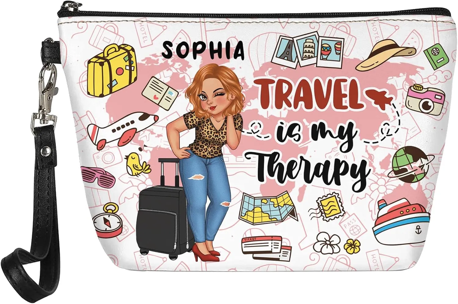 Personalized Name Girl Who Loves Traveling Makeup Bag Custom Woman Cosmetic Bags Makeup Travel Case Makeup Boxy Bag Dopp Kit for Women Traveling Makeup Pouch Organizer Toiletry Bags 10