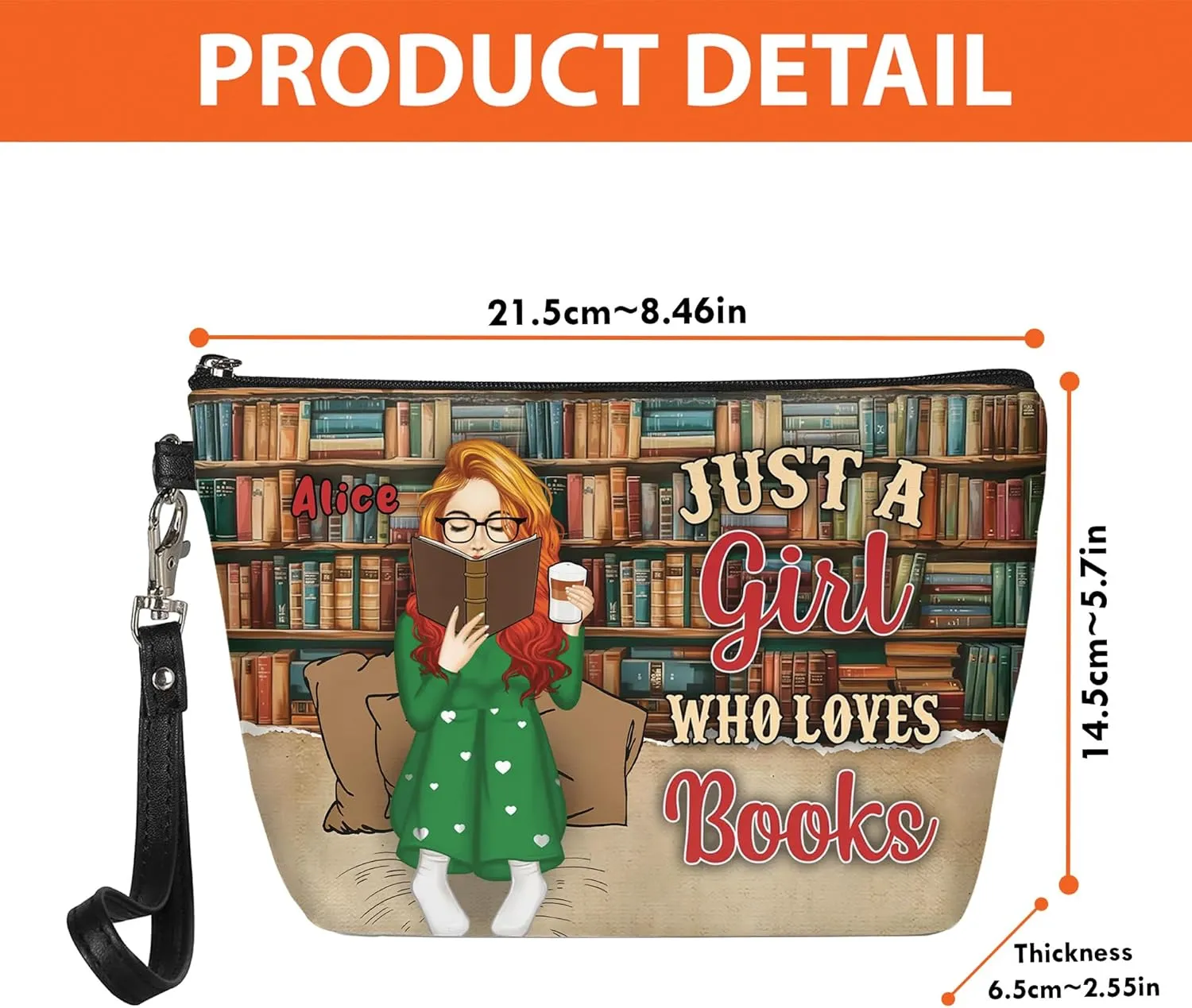 Personalized Name Just a Girl Who Loves Book Makeup Bag Travel Case Makeup Boxy Bag Dopp Kit for Women Traveling Make up Pouch Organizer Toiletry Bags 11