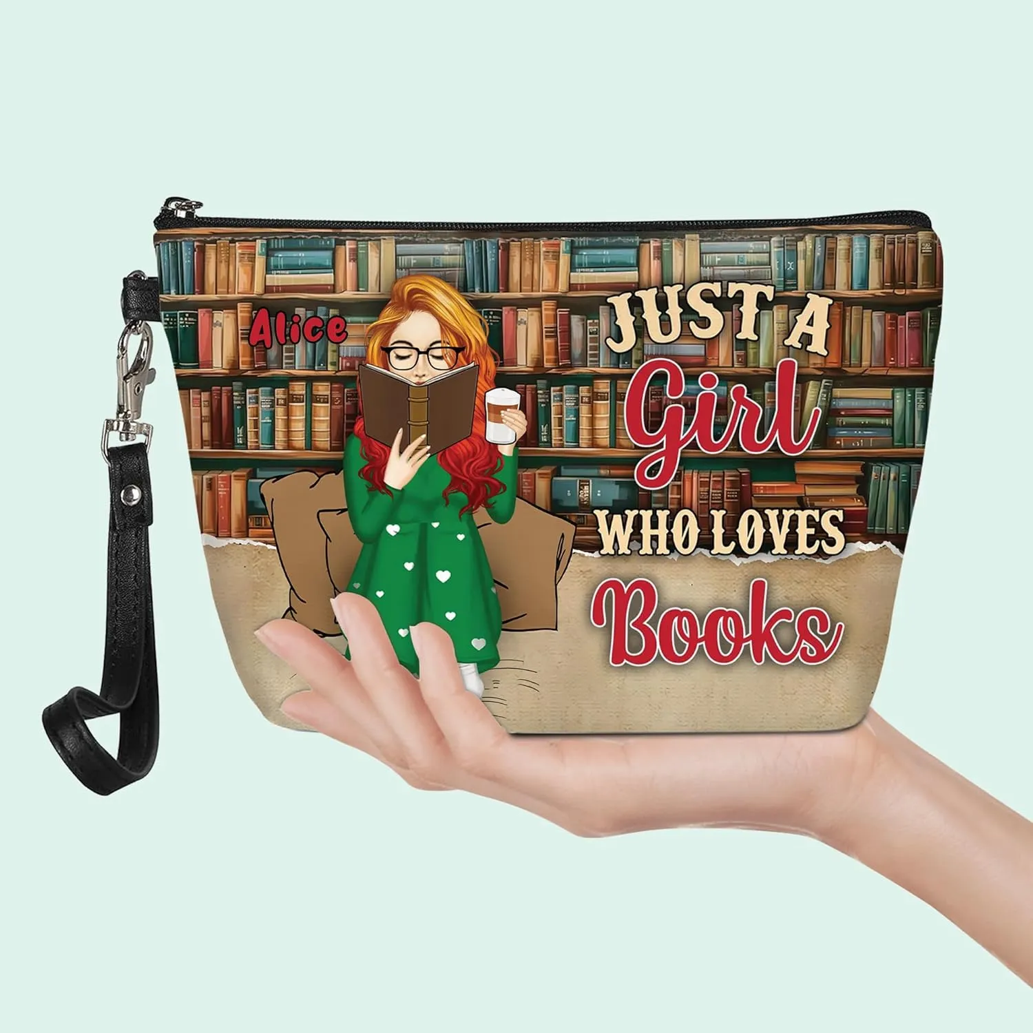 Personalized Name Just a Girl Who Loves Book Makeup Bag Travel Case Makeup Boxy Bag Dopp Kit for Women Traveling Make up Pouch Organizer Toiletry Bags 11