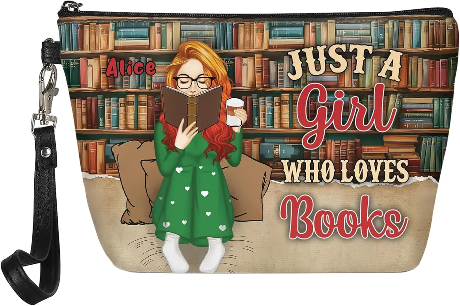 Personalized Name Just a Girl Who Loves Book Makeup Bag Travel Case Makeup Boxy Bag Dopp Kit for Women Traveling Make up Pouch Organizer Toiletry Bags 11