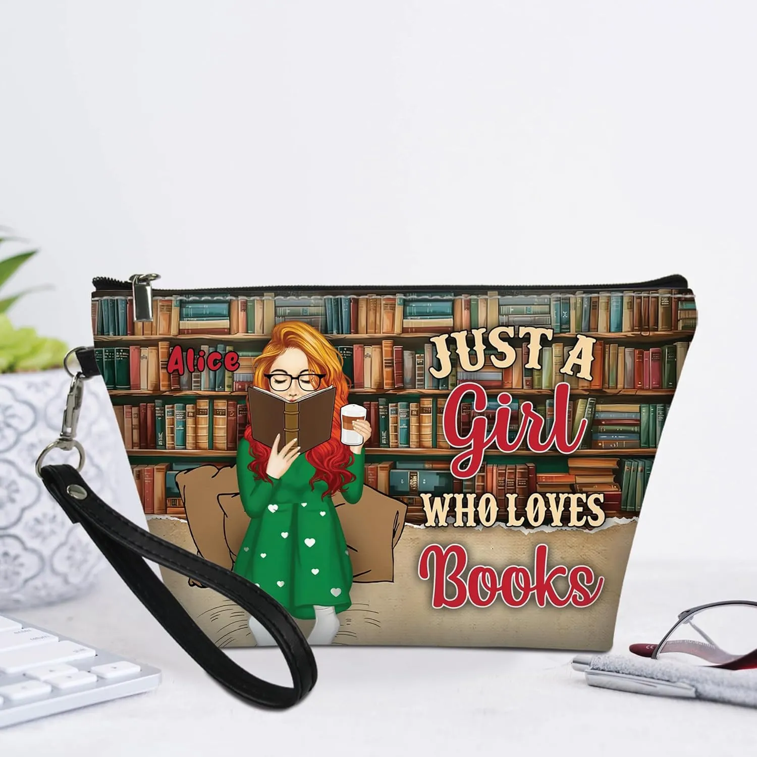 Personalized Name Just a Girl Who Loves Book Makeup Bag Travel Case Makeup Boxy Bag Dopp Kit for Women Traveling Make up Pouch Organizer Toiletry Bags 11