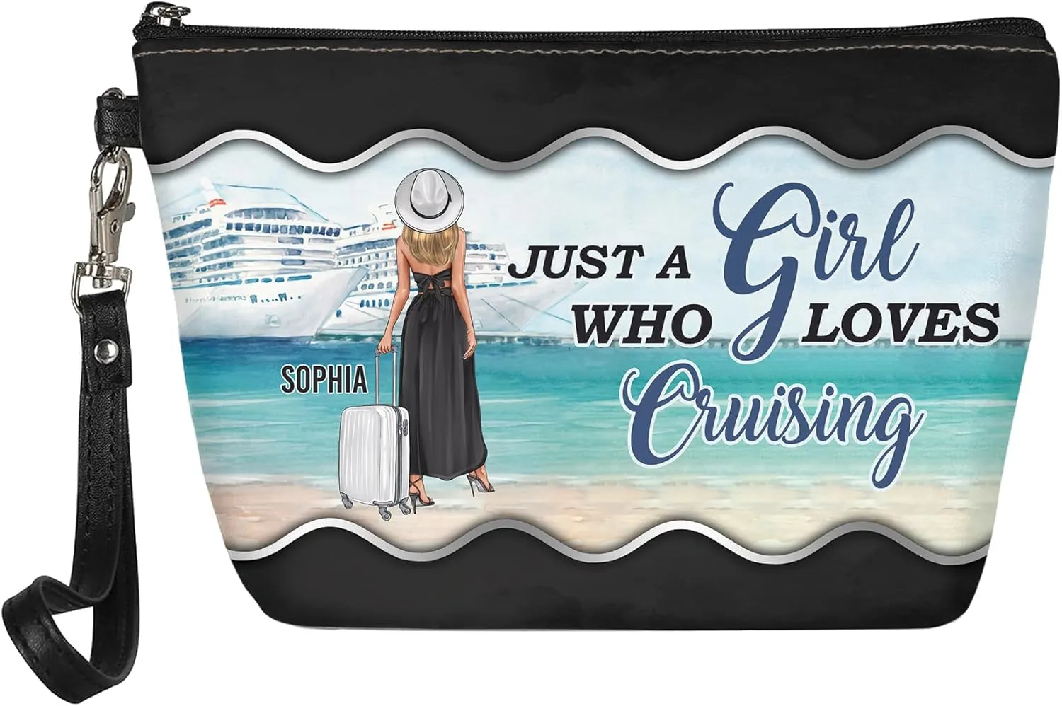Personalized Name Just a Girl Who Loves Cruising Makeup Bag Custom Travel Case Makeup Boxy Bag Dopp Kit for Women Traveling Make up Pouch Organizer Toiletry Bags 5