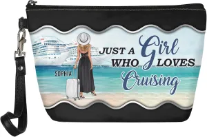 Personalized Name Just a Girl Who Loves Cruising Makeup Bag Custom Travel Case Makeup Boxy Bag Dopp Kit for Women Traveling Make up Pouch Organizer Toiletry Bags 5