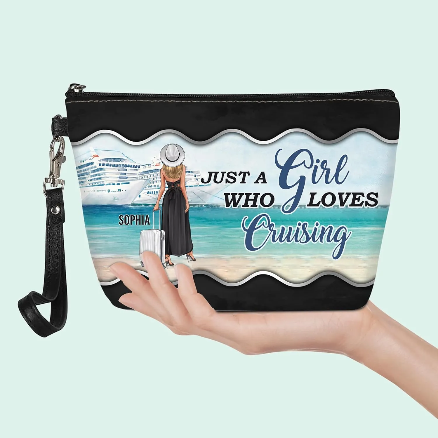 Personalized Name Just a Girl Who Loves Cruising Makeup Bag Custom Travel Case Makeup Boxy Bag Dopp Kit for Women Traveling Make up Pouch Organizer Toiletry Bags 5