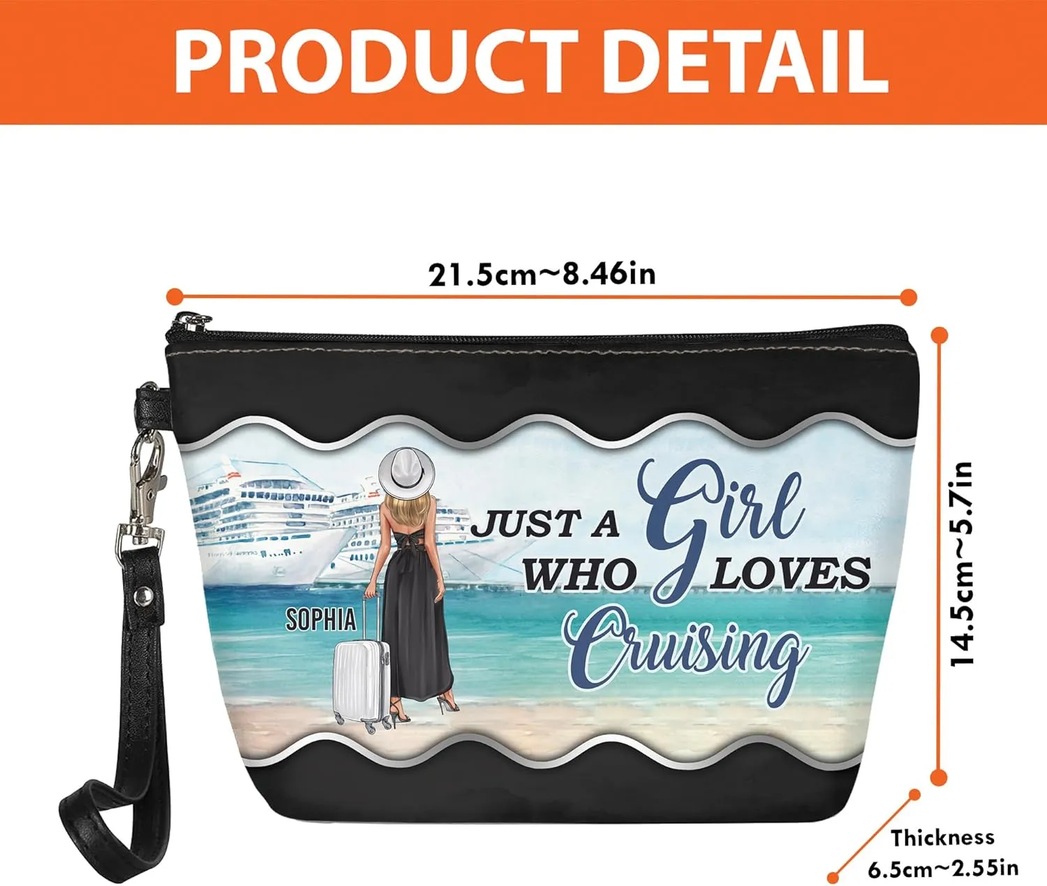 Personalized Name Just a Girl Who Loves Cruising Makeup Bag Custom Travel Case Makeup Boxy Bag Dopp Kit for Women Traveling Make up Pouch Organizer Toiletry Bags 5