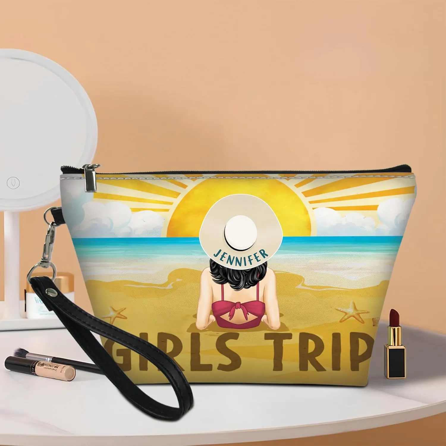 Personalized Name Travel Girls Trip Makeup Bag Custom Woman Cosmetic Bags Makeup Travel Case Makeup Boxy Bag Dopp Kit for Women Traveling Makeup Pouch Organizer Toiletry Bags 12