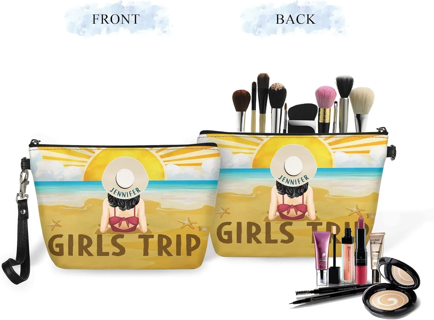 Personalized Name Travel Girls Trip Makeup Bag Custom Woman Cosmetic Bags Makeup Travel Case Makeup Boxy Bag Dopp Kit for Women Traveling Makeup Pouch Organizer Toiletry Bags 12