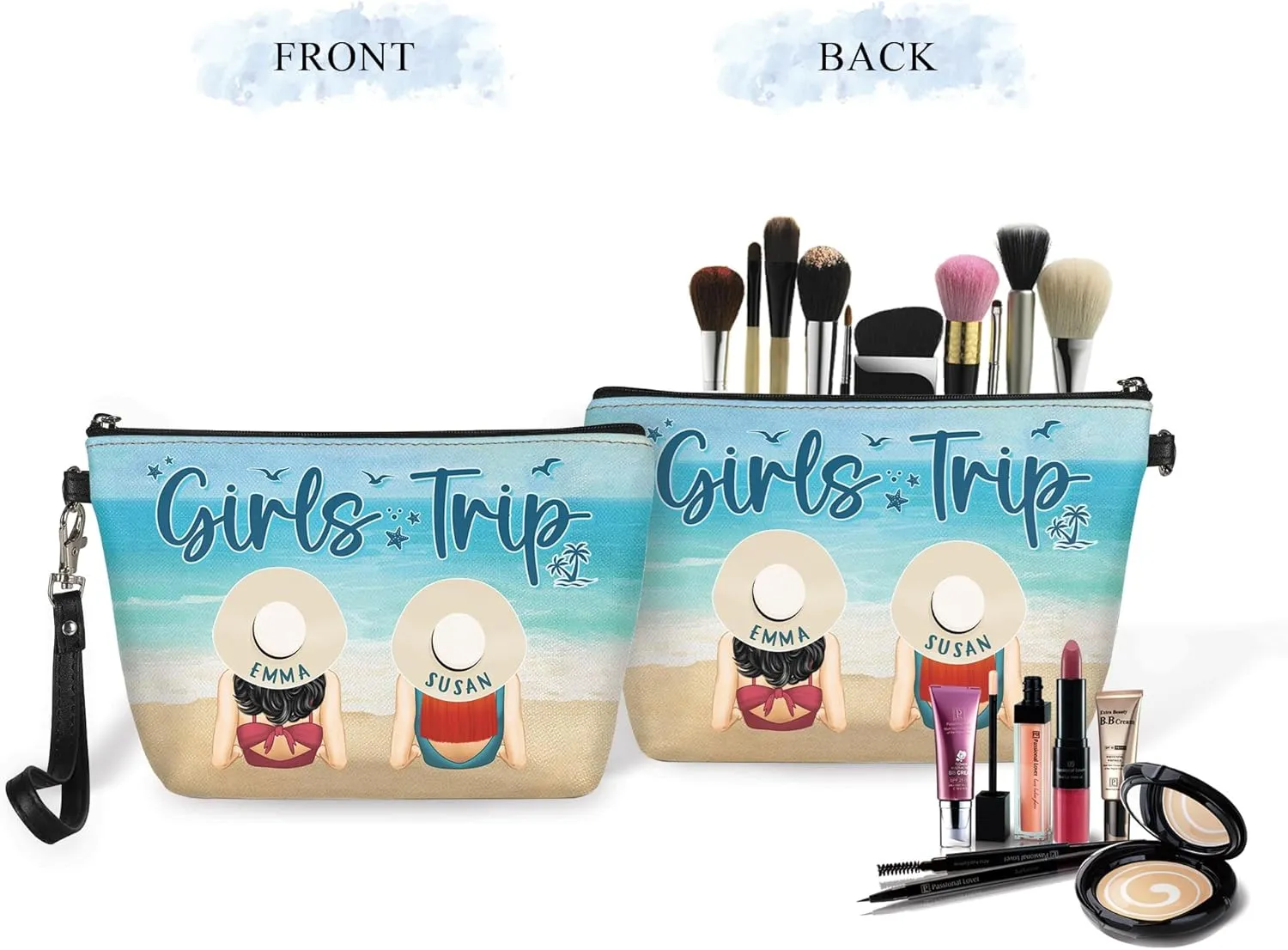 Personalized Name Traveling Girls Trip Makeup Bag Custom Woman Cosmetic Bags Makeup Travel Case Makeup Boxy Bag Dopp Kit for Women Traveling Makeup Pouch Organizer Toiletry Bags 13
