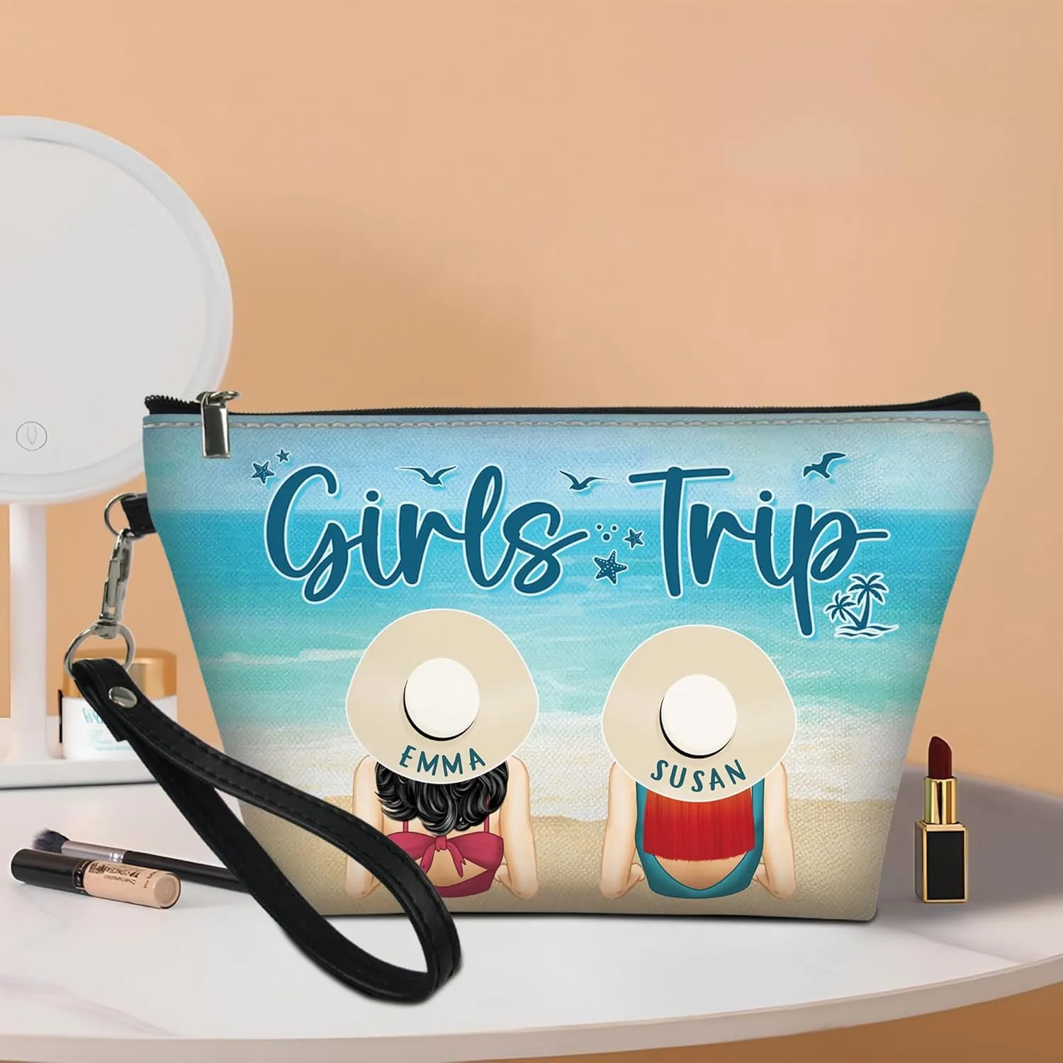 Personalized Name Traveling Girls Trip Makeup Bag Custom Woman Cosmetic Bags Makeup Travel Case Makeup Boxy Bag Dopp Kit for Women Traveling Makeup Pouch Organizer Toiletry Bags 13
